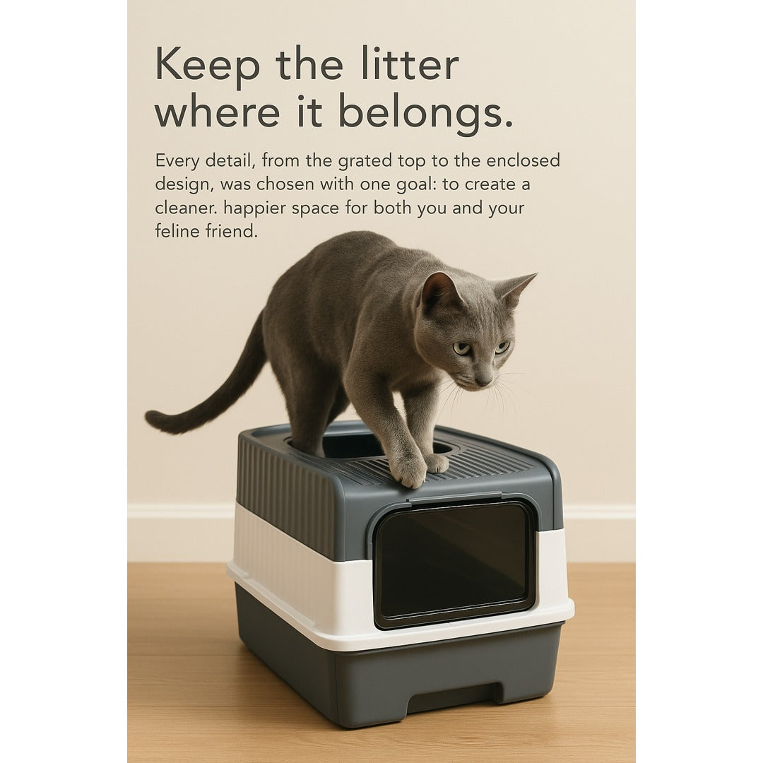 MewLove Covered Cat Litter Box – Pull-Out Drawer · Top Entry