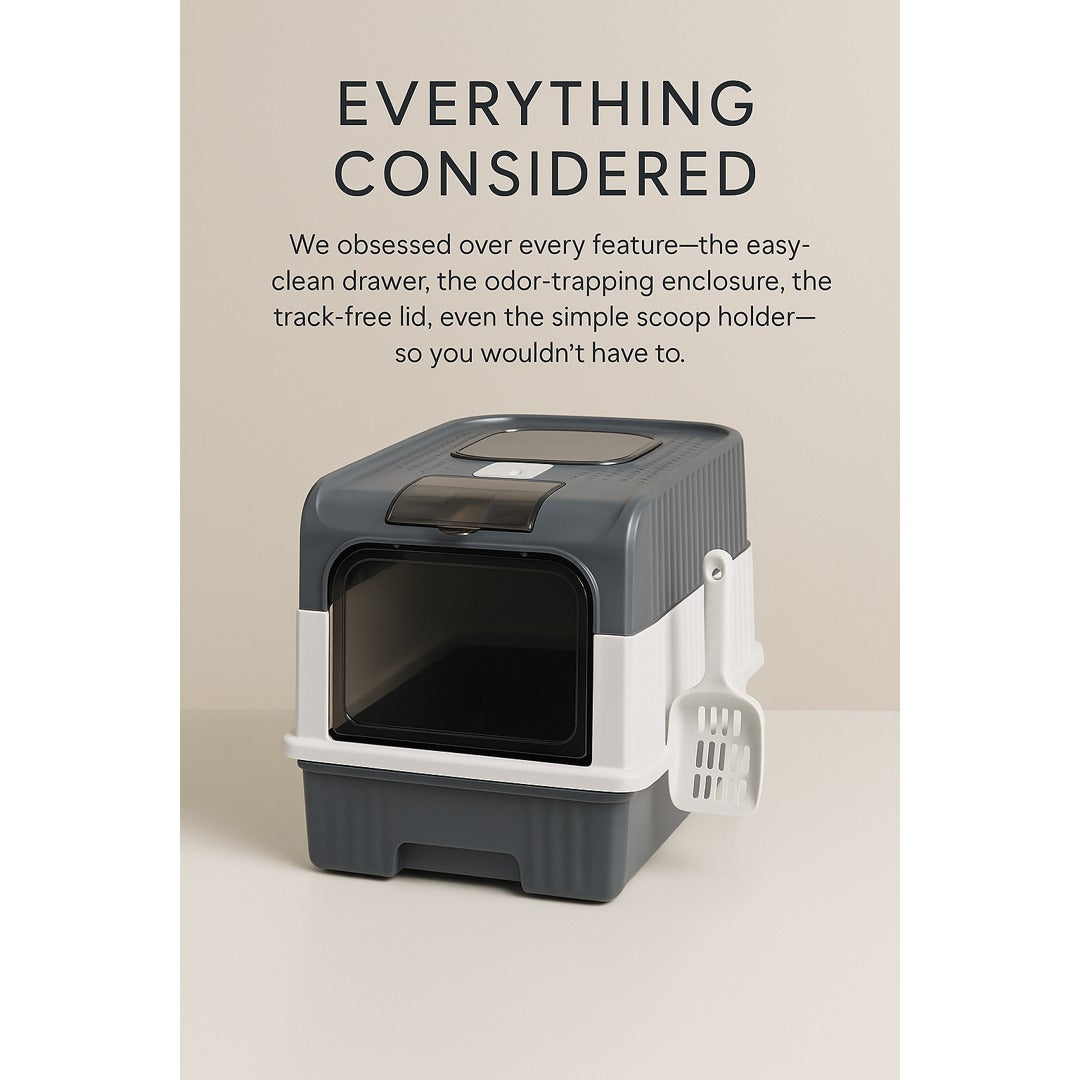 MewLove Covered Cat Litter Box – Pull-Out Drawer · Top Entry