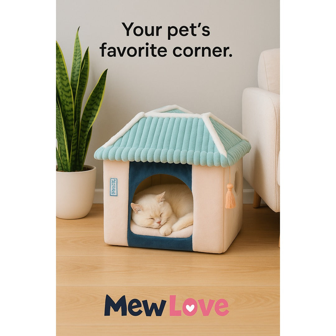 MewLove Plush Cat House Bed – Cozy Hideout