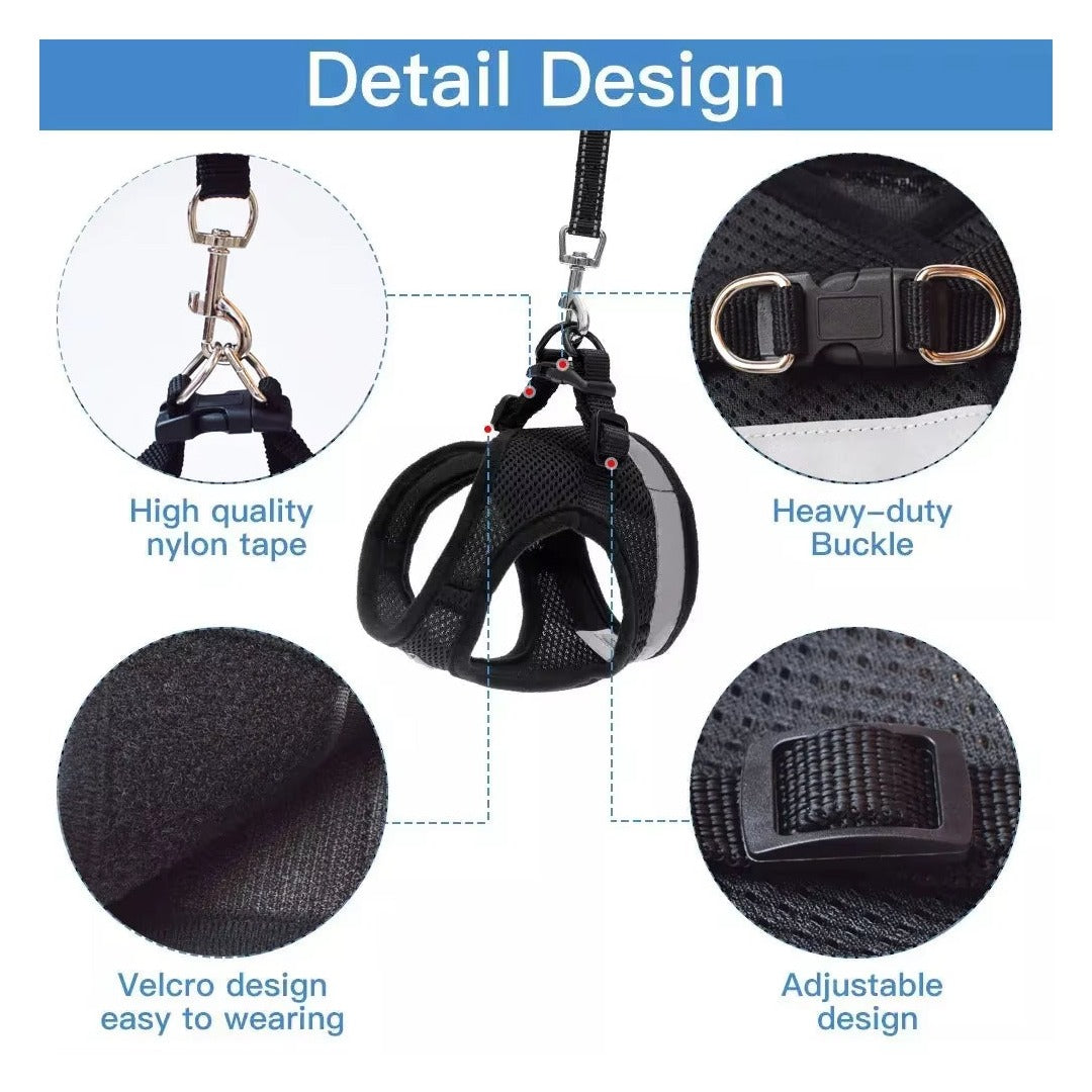 Breathable Cat Harness and Leash Escape Proof Pet Clothes Kitten Puppy Dogs Vest Adjustable Easy Control Reflective Cat Harness