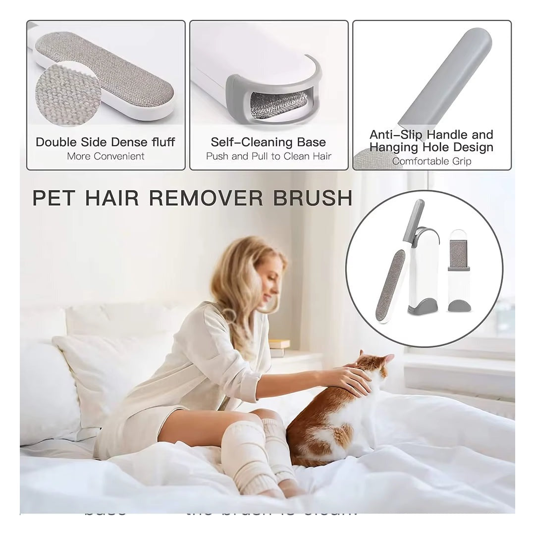 Lint Brush with Self-Cleaning Base Set Pet Hair Remover Brush Portable Dog & Cat Hair Remover Clothes Sofa Car Seat Cleaning