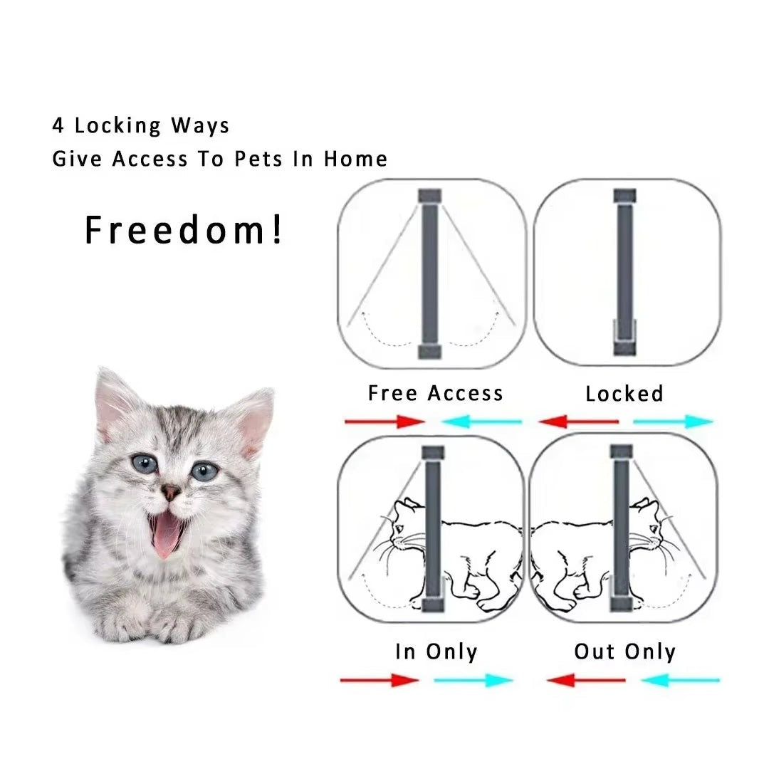 Dog Cat Flap Door with 4 Way Security Lock Flap Door for Dog Cats Kitten ABS Plastic Small Pet Gate Door Kit Cat Dogs Flap Doors
