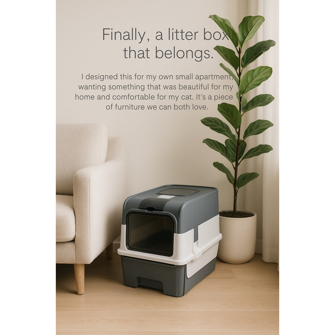 MewLove Covered Cat Litter Box – Pull-Out Drawer · Top Entry