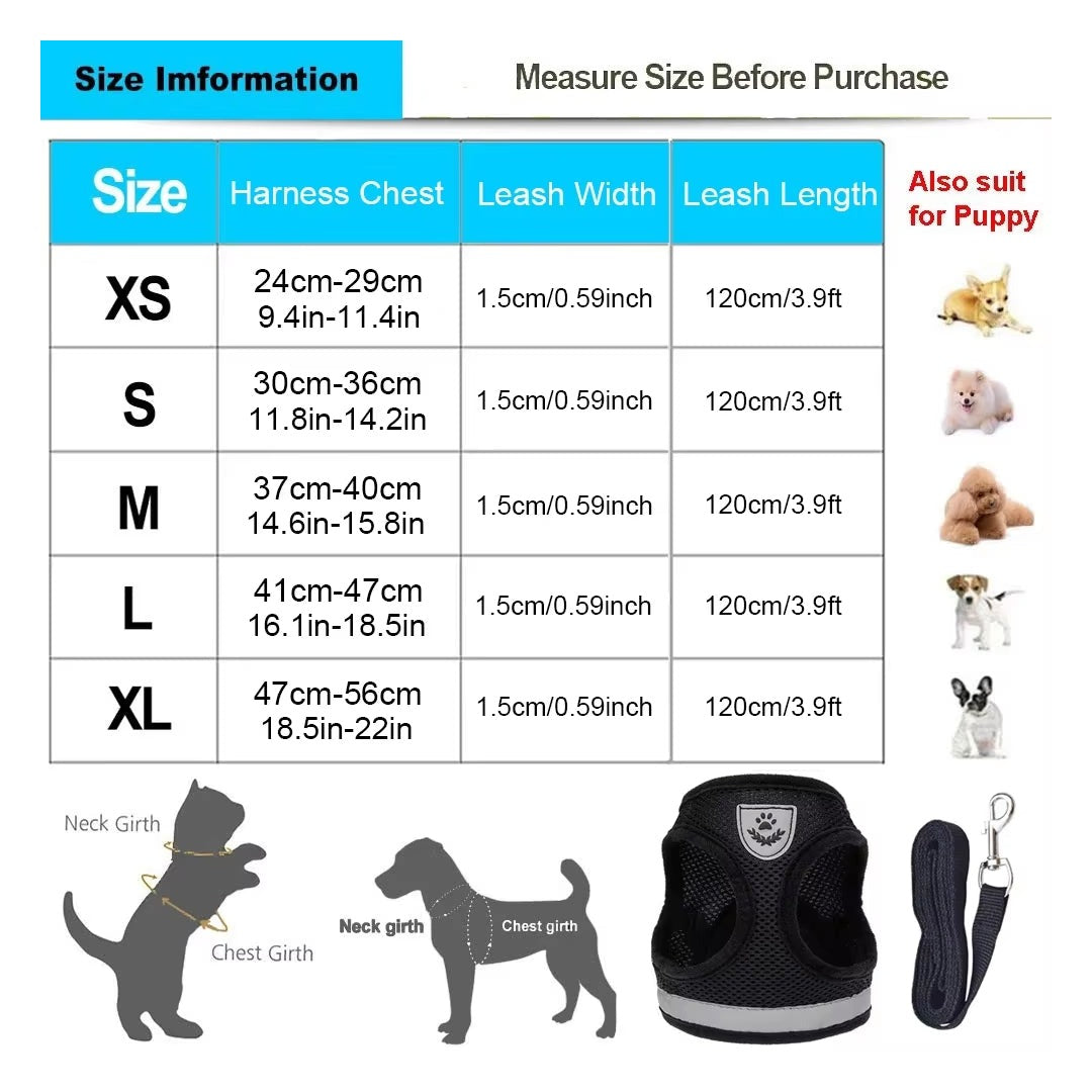 Breathable Cat Harness and Leash Escape Proof Pet Clothes Kitten Puppy Dogs Vest Adjustable Easy Control Reflective Cat Harness