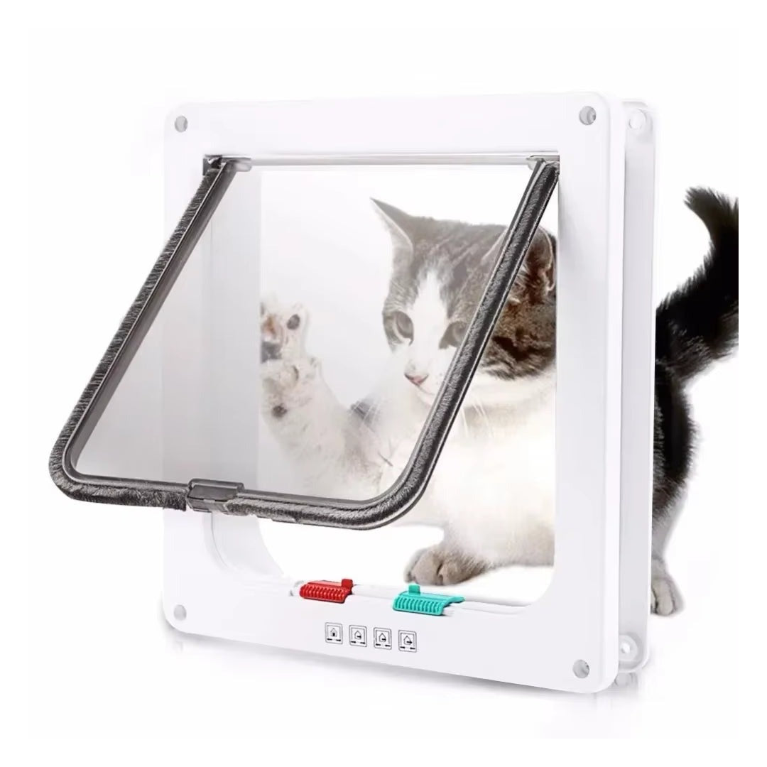 Dog Cat Flap Door with 4 Way Security Lock Flap Door for Dog Cats Kitten ABS Plastic Small Pet Gate Door Kit Cat Dogs Flap Doors