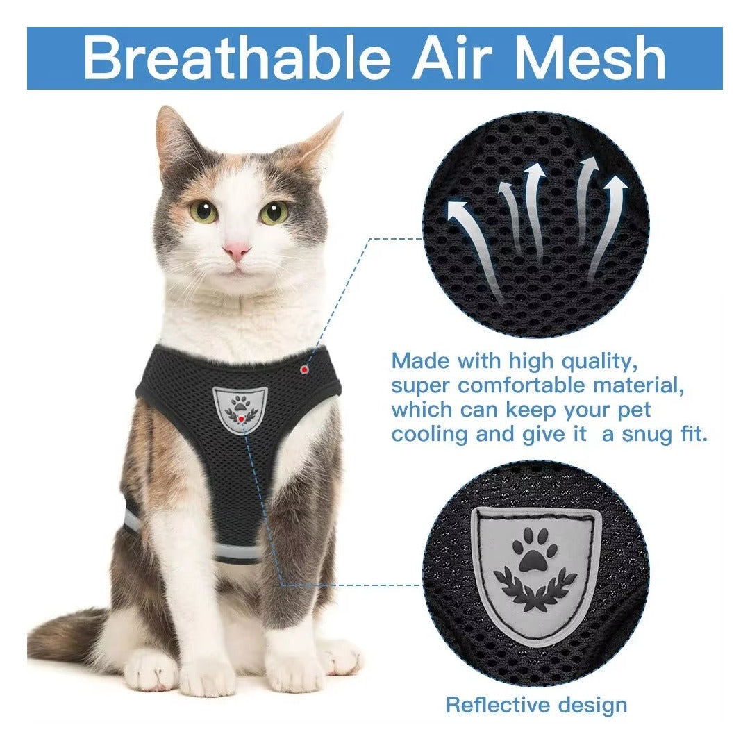 Breathable Cat Harness and Leash Escape Proof Pet Clothes Kitten Puppy Dogs Vest Adjustable Easy Control Reflective Cat Harness