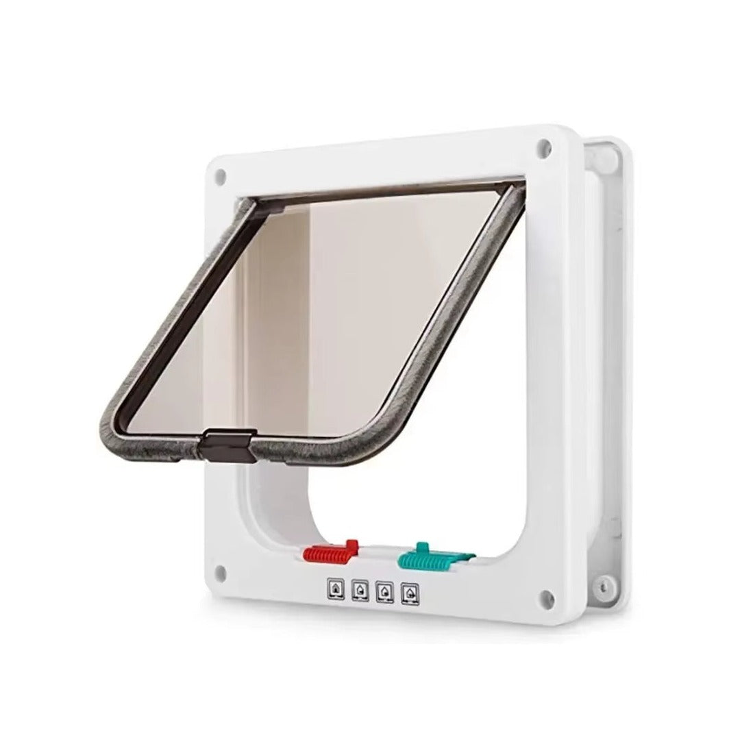 Dog Cat Flap Door with 4 Way Security Lock Flap Door for Dog Cats Kitten ABS Plastic Small Pet Gate Door Kit Cat Dogs Flap Doors