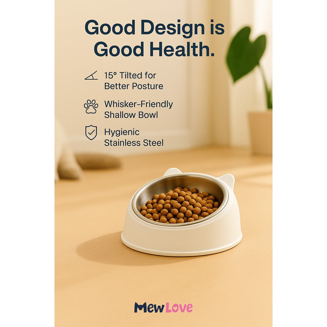 MewLove Stainless Steel Cat Bowl – Tilted Cat-Ear Design