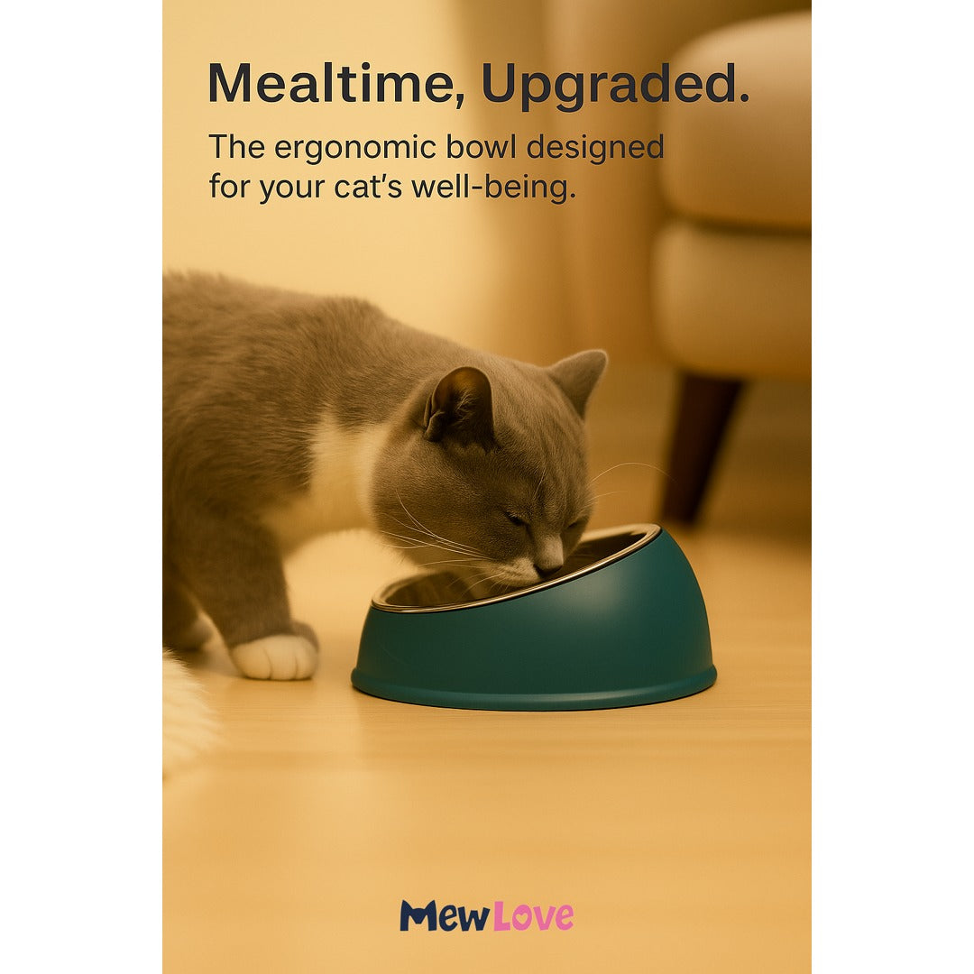 MewLove Stainless Steel Cat Bowl – Tilted Cat-Ear Design