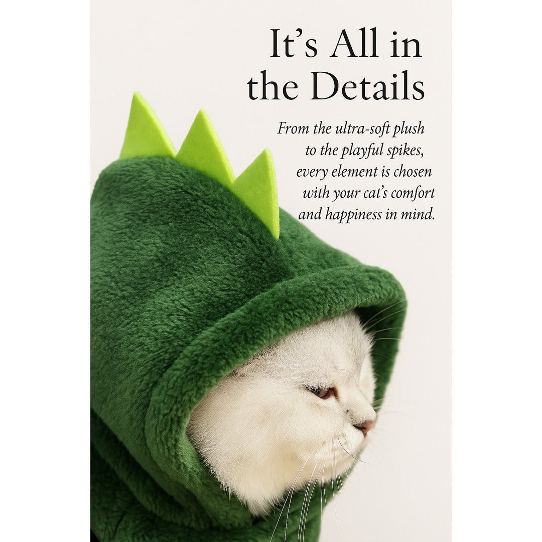 MewLove Dino Cat Costume Hoodie – Plush & Cozy